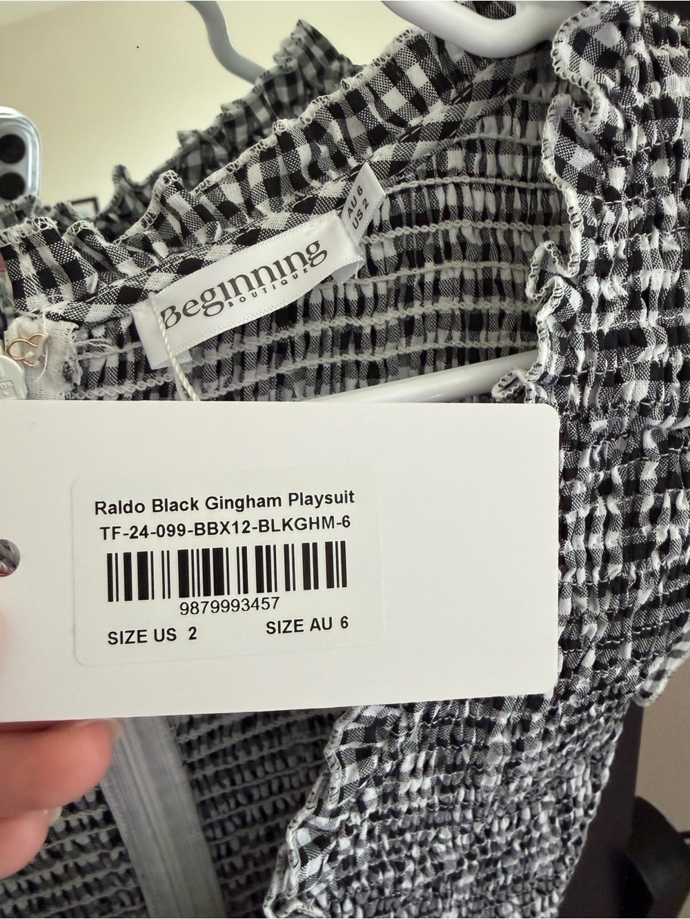 Beginning Boutique Black & White Gingham Smocked Romper - Picture 6 of 6